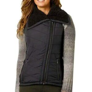 prAna Diva Vest Faux Fur Sherpa Women's Size M Black Asymmetrical Zip